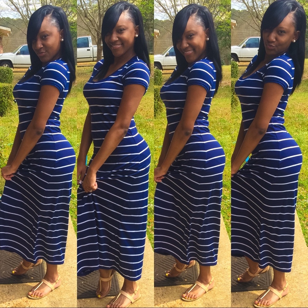 Navy and white striped dress